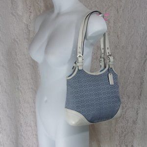Authentic Coach Handbag White Leather Fabric Logo in Gray Blue